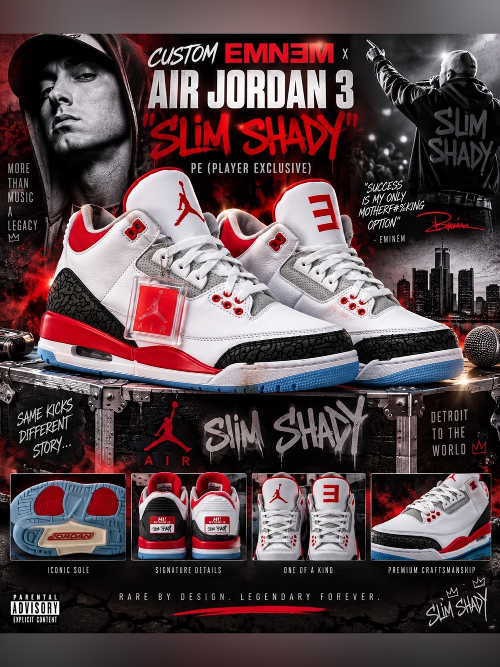 New!🔥Custom Eminem x Air Jordan 3 “Slim Shady” PE (Player Exclusive).🔥